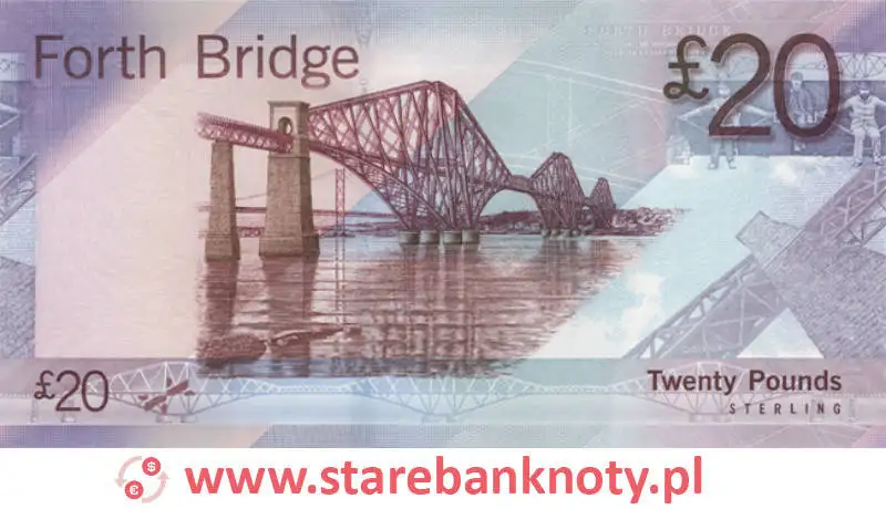 widok banknotu 20 funtów szkockich rewers seria : The Bridges